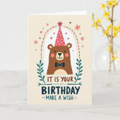 Carte d'illustration d'ours joyeux (Fleur jaune)
