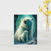 Carte d'illustration d'ours polaire mère et ourson (Fleur jaune)