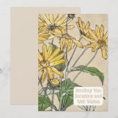 Carte d'illustration vintage du tournesol botaniqu (Devant / Derrière)