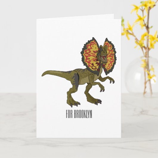 Carte Dilophosaurus dessin animé (Fleur jaune)