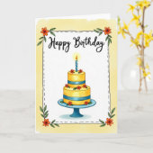 Carte d'image de gâteau d'anniversaire floral (Fleur jaune)