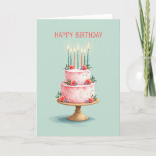 Carte d'image de gâteau d'anniversaire floral