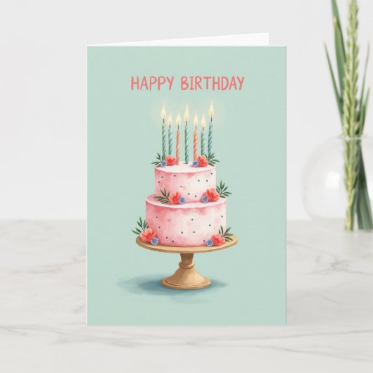 Carte d'image de gâteau d'anniversaire floral (Devant)