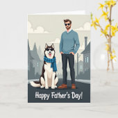 Carte d'image de la fête des pères avec un chien c (Fleur jaune)
