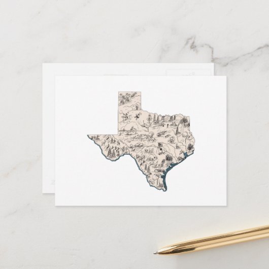 Carte d'image Vintage Texas Antique State Chart (Devant/Arrière en situation)