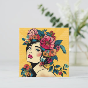 Carte d'impression d'art Femme avec fils de fleurs