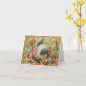 Carte Dinde avec drapeau - Message de Thanksgiving (Fleur jaune)