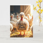 Carte Dinde avec un panneau "Manger du porc" (Fleur jaune)