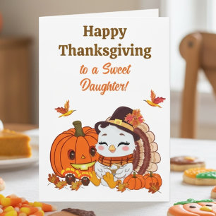 Carte Dinde bébé fille et Thanksgiving de citrouille 