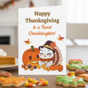 Carte Dinde de bébé et de citrouille de Thanksgiving pou