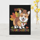 Carte Dinde de chien Corgi de Thanksgiving (Fleur jaune)