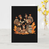 Carte Dinde de lecture de livres de Thanksgiving Femmes  (Fleur jaune)