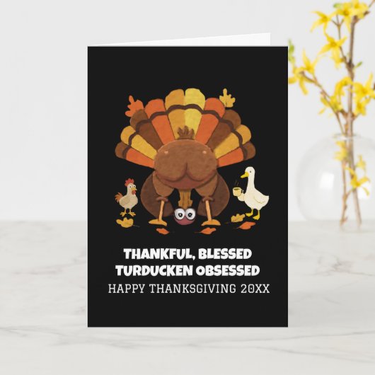 Carte Dinde de Noël drôle de Thanksgiving (Fleur jaune)