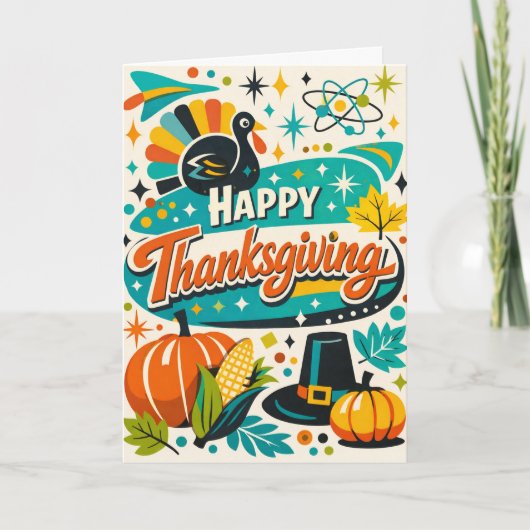 Carte Dinde de Thanksgiving atomique de milieu de siècle (Devant)