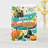Carte Dinde de Thanksgiving atomique de milieu de siècle (Fleur jaune)