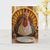 Carte Dinde de Thanksgiving avec couteau et fourchette (Fleur jaune)