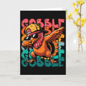 Carte Dinde de Thanksgiving Dab Gobble Drôle de garçons (Fleur jaune)