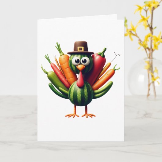 Carte Dinde de Thanksgiving faite de légumes (Fleur jaune)