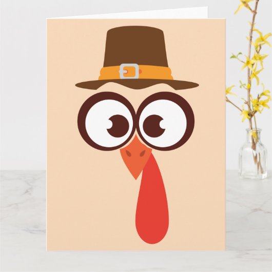 Carte Dinde de Thanksgiving Mignonne Drôle Visage de Des (Fleur jaune)