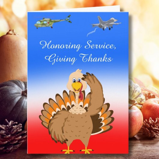 Carte Dinde de Thanksgiving militaire saluant
