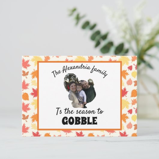 Carte Dinde de thanksgiving personnalisée photo saison p (Debout devant)