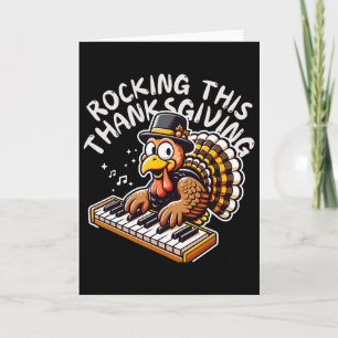 Carte Dinde drôle de dicton jouant du piano Thanksgiving