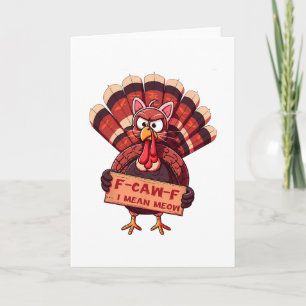 Carte Dinde drôle de Thanksgiving humour chat Cospla F-c