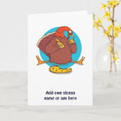 Carte Dinde drôle de Thanksgiving mangeant une pizza Tee (Fleur jaune)