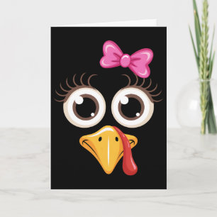 Carte Dinde mignonne de Thanksgiving Visage Coquette Nœu