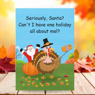 Carte Dinde selfie sabotée par le Père Noël à Thanksgivi