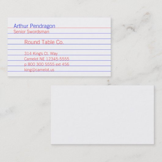 Carte d'index (Devant / Derrière)