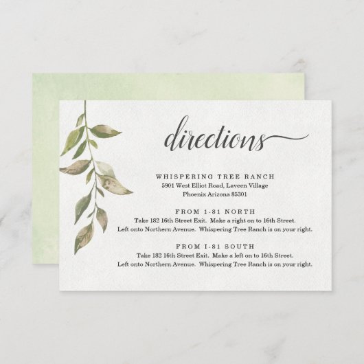 Carte d'indications de verdure à l'aquarelle (Devant / Derrière)