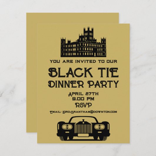 Carte Dîner À Thème Du Downton (Devant / Derrière)