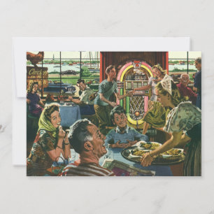 Carte Dîner de famille vintage dans un diner avec un juk
