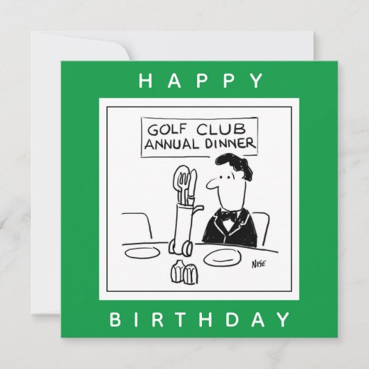 Carte Dîner de golf avec Cutlery in Golf Trolley Cartoon (Devant)