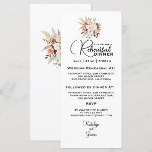 Carte Dîner de répétition Boho Soft Rose/Fleurs Blanches