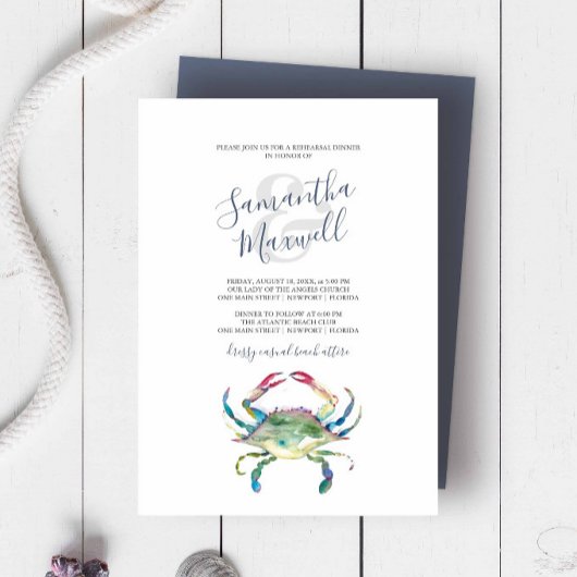 Carte Dîner de répétition du crabe d'aquarelle Invitatio