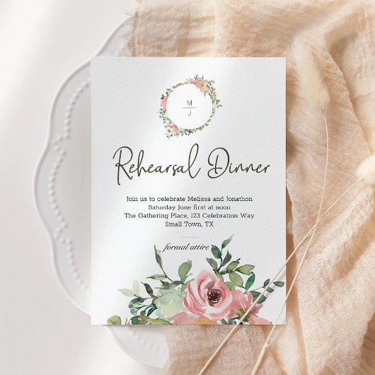 Carte Dîner de répétition florale Eggshell et Blush