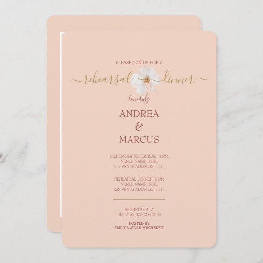 Carte Dîner de répétition Mariage de l'orchidée de Creme (Devant / Derrière)