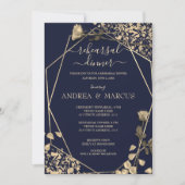 Carte Dîner de répétition Mariage en Bleu profond et Cha (Devant)