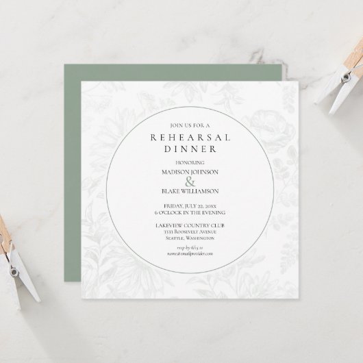 Carte Dîner de répétition végétale végétale Sage Green (Devant/Arrière en situation)