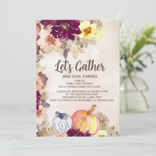 Carte Dîner de Thanksgiving Fleurs Roses Bourgogne Citro