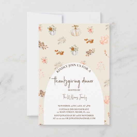 Carte dîner de Thanksgiving floral (Devant)