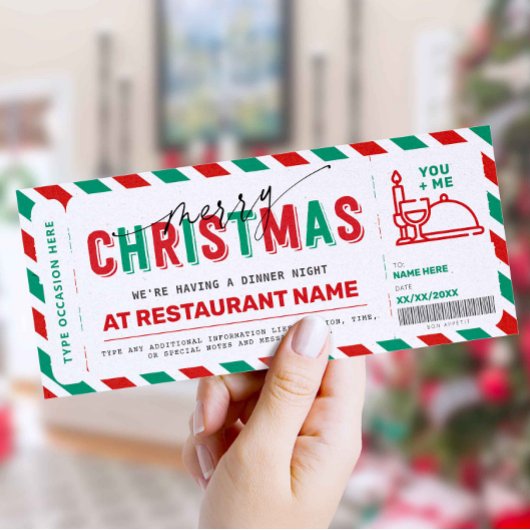 Carte Dîner Nuit cadeau de Noël Coupon