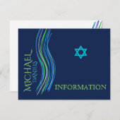 Carte d'information bleue et verte Bar Mitzvah (Devant / Derrière)