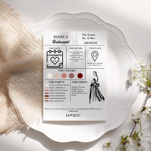Carte d'information Bridesmaid moderne carte de fê