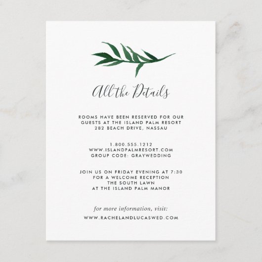 Carte d'information client Watercolor Palm (Devant)