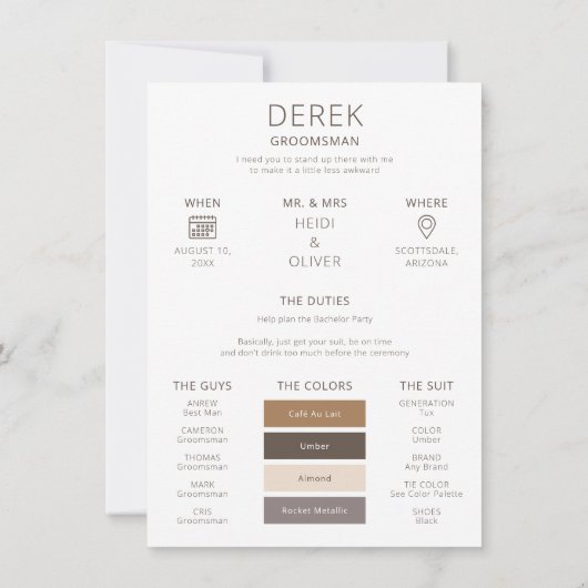 Carte d'information de garçon d'honneur avec palet (Dos)