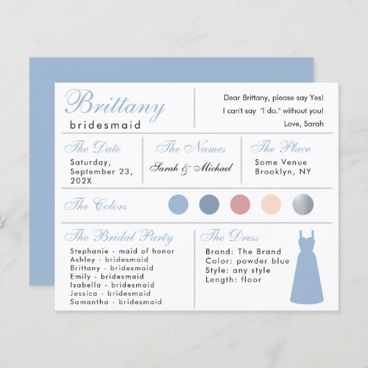 Carte d'information de la servante en argent bleu  (Devant / Derrière)