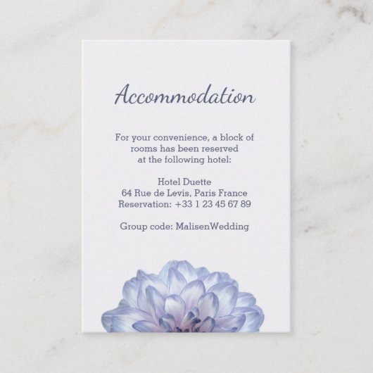 Carte d'information de l'hôtel pour un mariage aux (Devant)